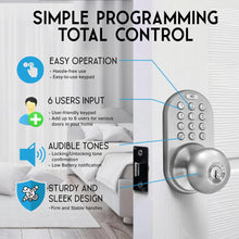 Load image into Gallery viewer, MiLocks TKK-02SN Tkk-Sn Digital Door Knob Lock with Electronic Keypad, Satin Nickel, Keypad, Keyless
