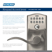 Load image into Gallery viewer, SCHLAGE FE595 CAM 626 ACC Camelot Keypad Entry with Flex-Lock and Accent Levers, Brushed Chrome