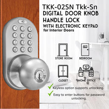 Load image into Gallery viewer, MiLocks TKK-02SN Tkk-Sn Digital Door Knob Lock with Electronic Keypad, Satin Nickel, Keypad, Keyless