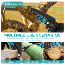 Load image into Gallery viewer, Saker Mini Chainsaw,6 Inch Portable Electric Chainsaw Cordless, Small Handheld Chain saw for Tree Branches,Courtyard, Household and Garden,By 2PCS 20V 1500mAh Batteries,Extra 3 PCS Chain