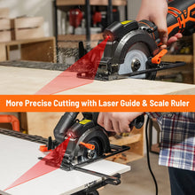 Load image into Gallery viewer, DOVAMAN Circular Saw, 5.8A 4-1/2" Circular Saw w/Laser, Metal Auxiliary Handle, 6 Saw Blades (4½", 4¾"), Cutting Depth 1-11/16" (90°), 1-3/8" (45°), Ideal for Wood, Soft Metal, Plastic, Tile - MCS01A