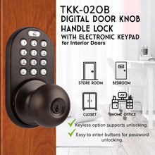 Load image into Gallery viewer, MiLocks TKK-02OB Digital Door Knob Lock with Electronic Keypad, Oil Rubbed Bronze, Keypad Lockable