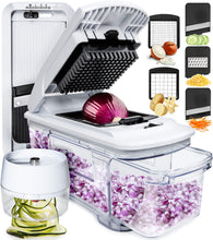 Load image into Gallery viewer, Fullstar All-in-1 Vegetable Chopper, Mandoline Slicer & Cheese Grater - Multi Blade French Fry Cutter & Veggie Dicer - Includes Bonus Handheld Spiralizer & Kitchen Gadgets (5 in 1, Black/White)