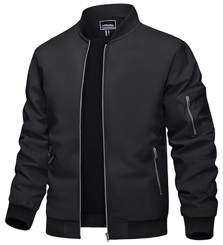 TACVASEN Mens Black Jacket Lightweight Men's Bomber Jackets Lightweight Windbreaker Spring Fall Men's Casual Jacket Outdoor Windbreaker Men's Jacket
