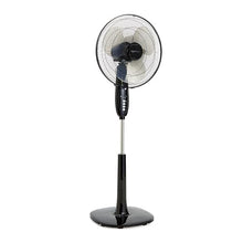 Load image into Gallery viewer, Amazon Basics 16-Inch 3-Speed Pedestal Floor Fan, Standing Fan for Home, with Oscillating Dual Blades, AC Motor, With Remote Control, Timer, Tilted Head, Black
