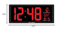 Load image into Gallery viewer, AcuRite Large Digital LED Oversized Wall Clock with Date and Temperature, Perfect for Home or Office (75127M), 14.5-Inch, Red
