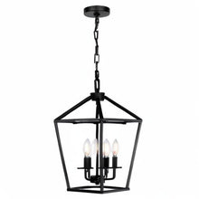 Load image into Gallery viewer, 4 Light Chandelier, Industrial Ceiling Light Black Lantern Light Fixtures with Farmhouse Metal Cage Adjustable Height Rustic Geometric Hanging Light E12 Base for Kitchen Island, Entryway, Indoor
