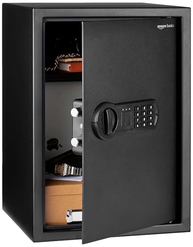 Amazon Basics Small Safe For Home, Steel Security, Electronic, Programmable Keypad Lock Box, 1.8 Cubic Feet, Black