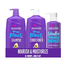 Load image into Gallery viewer, Aussie Miracle Moist Shampoo and Conditioner with 3 Minute Miracle Deep Conditioner, Avocado &amp; Jojoba Oil, Paraben-Free, Moisturizes &amp; Detangles, All Hair Types, Citrus Floral Scent, 3 Pack 68.4 Fl Oz
