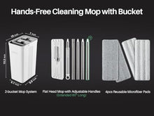 Load image into Gallery viewer, JOYMOOP Mop and Bucket with Wringer Set, White Flat Squeeze Mop Bucket Set for Floor Cleaning, Wet Dry Mop for Wall Cleaner with Long Handle, Hardwood Floor Mop with 4 Microfiber Cloths
