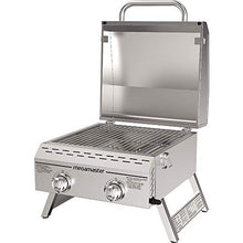 Load image into Gallery viewer, Megamaster Premium Outdoor Cooking 2-Burner Grill, While Camping, Outdoor Kitchen, Patio Garden, Barbecue with Two Foldable legs, Silver in Stainless Steel
