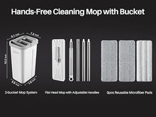 Load image into Gallery viewer, JOYMOOP Mop and Bucket with Wringer Set, Hands Free Flat Floor Mop and Bucket, with 3 Washable Microfiber Pads, Wet and Dry Use, Floor Cleaning System
