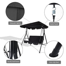 Load image into Gallery viewer, 3-Seat Patio Swing Chair,Outdoor Porch Swing with Adjustable Canopy and Durable Steel Frame for Patio, Garden, Poolside (Black)
