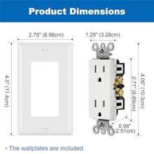 Load image into Gallery viewer, BESTTEN 15 Amp Decorator Wall Outlet, Non-Tamper-Resistant Receptacle, Wallplate Included, 15A/125V/1875W, UL Listed, 50 Pack, White
