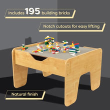 Load image into Gallery viewer, KidKraft Reversible Wooden Activity Table with Board with 195 Building Bricks – Gray &amp; Natural, Gift for Ages 3+
