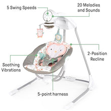 Load image into Gallery viewer, Ingenuity InLighten 5-Speed Baby Swing - Swivel Infant Seat, 5 Point Safety Harness, Nature Sounds, Lights - Nally Owl
