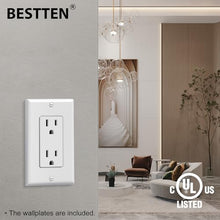 Load image into Gallery viewer, BESTTEN 15 Amp Decorator Wall Outlet, Non-Tamper-Resistant Receptacle, Wallplate Included, 15A/125V/1875W, UL Listed, 50 Pack, White
