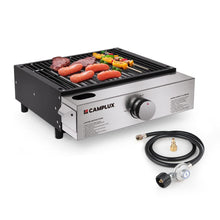Load image into Gallery viewer, Camplux Propane Gas Griddle Grill, 15,000 BTU Griddle Grill Combo, Portable Camping Griddle Station 17 Inches with 20 lb and RV Regulator for Camping, RV Picnic and Tailgating
