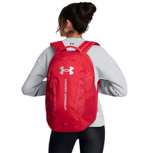 Load image into Gallery viewer, Under Armour Unisex-Adult Hustle 6.0 Backpack, (600) Red/Red/Metallic Silver, One Size Fits Most
