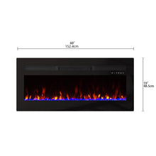 Load image into Gallery viewer, Panana Electric Fireplace Heater Wall Mounted, 60 inch Wide Recessed Electric Fireplace, 1400W, 8H Timer, 20 Color Flame, Remote Control, Log Set &amp; Crystal
