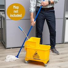 Load image into Gallery viewer, Mind Reader Mop Bucket with Wringer, 22 Qt (5.5 Gallon), Floor Cleaning, Handle, Wheels, 16.25&quot;L x 10.75&quot;W x 24.5&quot;H, Yellow
