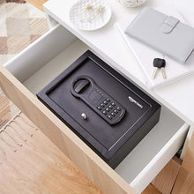 Load image into Gallery viewer, Amazon Basics Small Slim Desk Drawer Security Safe with Programmable Electronic Keypad, Black, 11.8&#39;&#39;W x 8.6&#39;&#39;D x 4.4&#39;&#39;H
