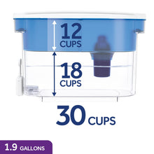 Load image into Gallery viewer, PUR 30-Cup Water Filter Dispenser with 1 Genuine PUR Filter, Large 30-Cup Capacity, 2-in-1 Powerful, Faster Filtration, Lasts 2 Months or 40 Gallons, Dishwasher Safe, White/Blue (DS1800Z)
