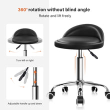 Load image into Gallery viewer, KKTONER PU Leather Round Rolling Stool with Back Rest Height Adjustable Swivel Drafting Work SPA Task Chair with Wheels Black
