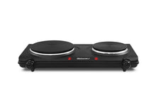 Load image into Gallery viewer, Elite Gourmet EDB-302BF Countertop Double Cast Iron Burner, 1500 Watts Electric Hot Plate, Temperature Controls, Power Indicator Lights, Easy to Clean, Black
