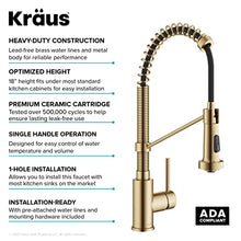 Load image into Gallery viewer, KRAUS Bolden Commercial Style 2-Function Single Handle Pull Down Kitchen Faucet in Spot-Free Brushed Brass, KPF-1610BB
