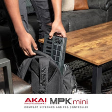 Load image into Gallery viewer, AKAI Professional MPK Mini MK3 - 25 Key USB MIDI Keyboard Controller With 8 Backlit Drum Pads, 8 Knobs and Music Production Software Included
