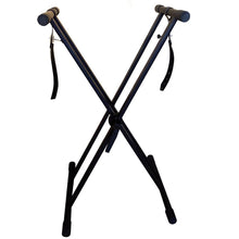 Load image into Gallery viewer, RockJam Xfinity Heavy-Duty, Double-X, Pre-Assembled, Infinitely Adjustable Piano Keyboard Stand with Locking Straps, Black
