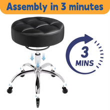 Load image into Gallery viewer, Rolling Stool Heavy Duty 400lb: Super Soft Seat Cushion,360° Swive,Height Adjustability,No Squeaky Noises,No Tip Over,New Upgraded Stool Salon Stool Chair, Tattoo Facial Massage Spa Medical (Black)
