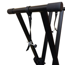 Load image into Gallery viewer, RockJam Xfinity Heavy-Duty, Double-X, Pre-Assembled, Infinitely Adjustable Piano Keyboard Stand with Locking Straps, Black
