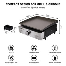 Load image into Gallery viewer, Camplux Propane Gas Griddle Grill, 15,000 BTU Griddle Grill Combo, Portable Camping Griddle Station 17 Inches with 20 lb and RV Regulator for Camping, RV Picnic and Tailgating
