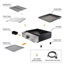 Load image into Gallery viewer, Camplux Propane Gas Griddle Grill, 15,000 BTU Griddle Grill Combo, Portable Camping Griddle Station 17 Inches with 20 lb and RV Regulator for Camping, RV Picnic and Tailgating
