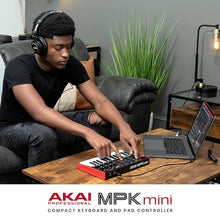 Load image into Gallery viewer, AKAI Professional MPK Mini MK3 - 25 Key USB MIDI Keyboard Controller With 8 Backlit Drum Pads, 8 Knobs and Music Production Software Included
