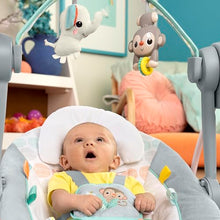 Load image into Gallery viewer, Bright Starts Portable Automatic 6-Speed Baby Swing with Adaptable Speed, Taggies, Music, Removable-Toy-Bar, 0-9 Months 6-20 lbs (Whimsical Wild)
