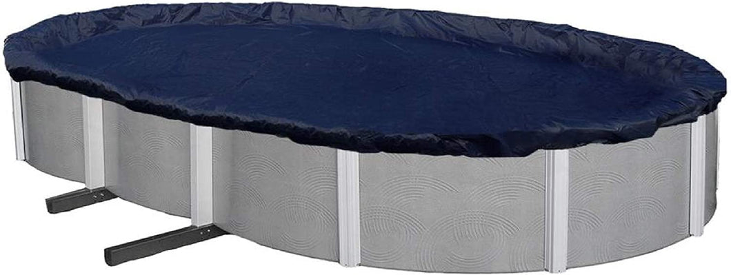Winter Block WCP1218OV Premium Ground Oval, 12' x 18' Ft, Aboveground Pools Winter Cover 8-Year Warranty, Includes Winch and Cable, Strength & Durability, UV Protection, Solid Blue