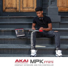 Load image into Gallery viewer, AKAI Professional MPK Mini MK3 - 25 Key USB MIDI Keyboard Controller With 8 Backlit Drum Pads, 8 Knobs and Music Production Software Included
