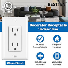 Load image into Gallery viewer, BESTTEN 15 Amp Decorator Wall Outlet, Non-Tamper-Resistant Receptacle, Wallplate Included, 15A/125V/1875W, UL Listed, 50 Pack, White
