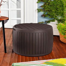Load image into Gallery viewer, Keter Circa 3-in-1 Outdoor Resin Ottoman Deck Storage Box with 37-Gallon Storage, All-Weather, Easy Assembly, Stylish Patio Table and Seat, Brown
