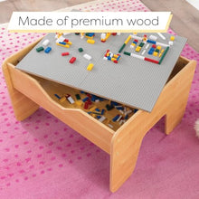 Load image into Gallery viewer, KidKraft Reversible Wooden Activity Table with Board with 195 Building Bricks – Gray &amp; Natural, Gift for Ages 3+
