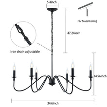 Load image into Gallery viewer, Black Chandelier,6-Light Rustic Industrial Iron Chandeliers for Dining Room Lighting Fixtures Hanging,Candle Hanging Hallway, Living Room, Foyer, Bedroom, Office, Bar,Island Lights
