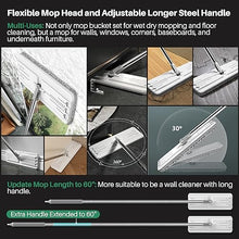 Load image into Gallery viewer, JOYMOOP Mop and Bucket with Wringer Set, White Flat Squeeze Mop Bucket Set for Floor Cleaning, Wet Dry Mop for Wall Cleaner with Long Handle, Hardwood Floor Mop with 4 Microfiber Cloths
