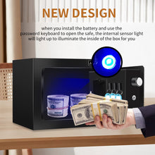 Load image into Gallery viewer, JUGREAT Safe Box with Induction Light,Electronic Digital Security Safe Steel Construction Hidden with Lock，Wall or Cabinet Anchoring Design for Home Office Hotel Business 0.23 Cubic Feet Black

