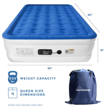 Load image into Gallery viewer, SoundAsleep Dream Series Luxury Air Mattress with ComfortCoil Technology &amp; Built-in High Capacity Pump for Home &amp; Camping- Double Height, Adjustable, Inflatable Blow Up, Portable - Queen Size
