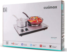 Load image into Gallery viewer, CUSIMAX 1800W Double Hot Plate, Stainless Steel Silver Countertop Burner Portable Electric Double Burners Electric Cast Iron Hot Plates Cooktop, Easy to Clean, Upgraded Version C180N
