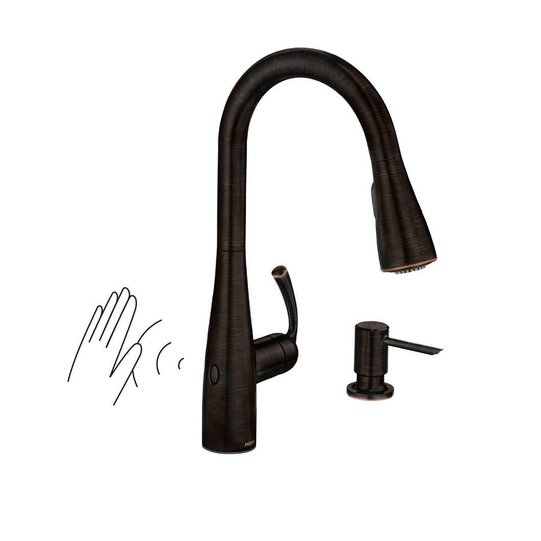Moen 87014EWBRB Essie MotionSense Wave One-Handle Touchless Kitchen Faucet with Pull Down Sprayer and Soap Dispenser, Mediterranean Bronze