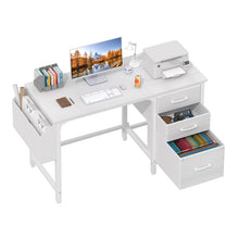Load image into Gallery viewer, Lufeiya White Computer Desk with Fabric File Drawers Cabinet, 47 Inch Home Office Desks with Filing Cabinet for Small Space, Modern Writing Table PC Desks, White
